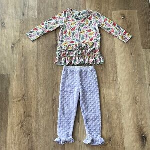 Three Sisters Outfit Set‎ Girls 2T Multi-Color Lavender Ruffle Paisley Minky Dot